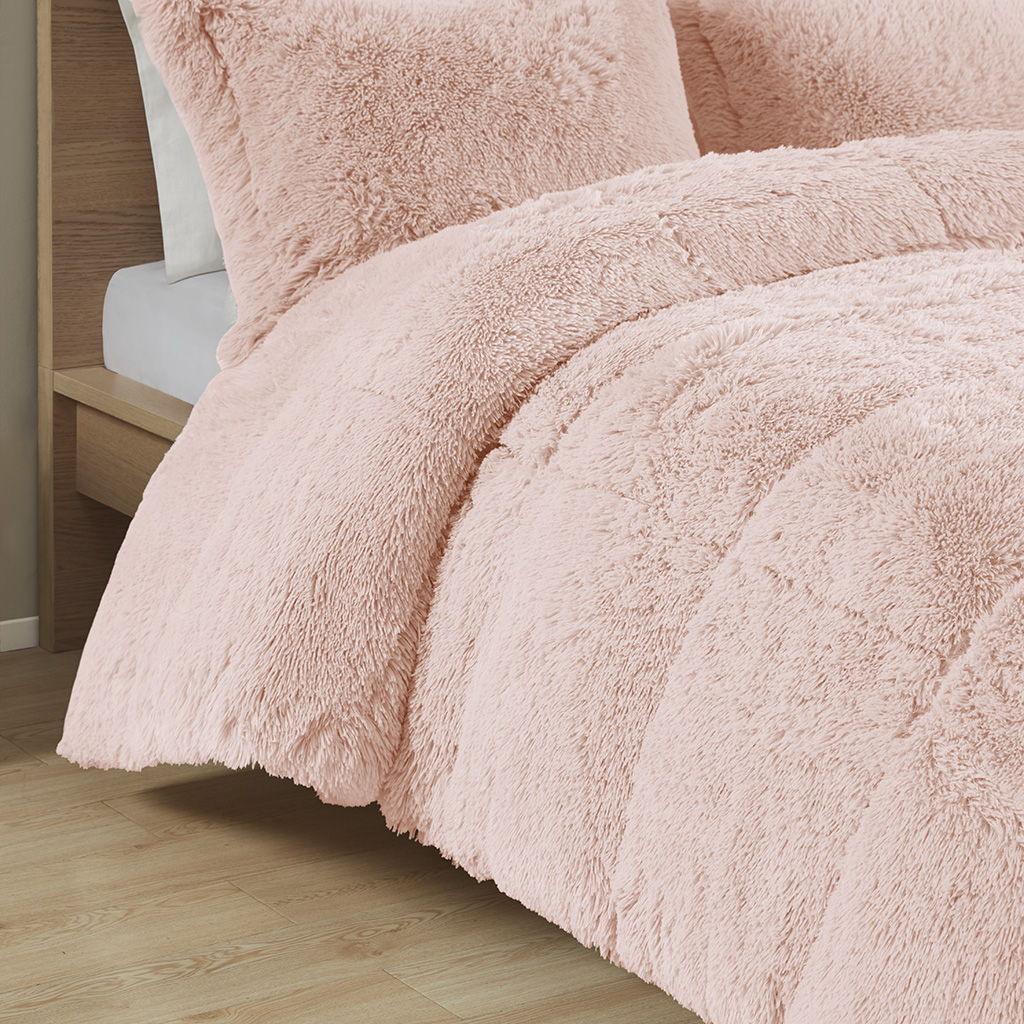 Malea - King Shaggy Comforter Mini Set - Blush