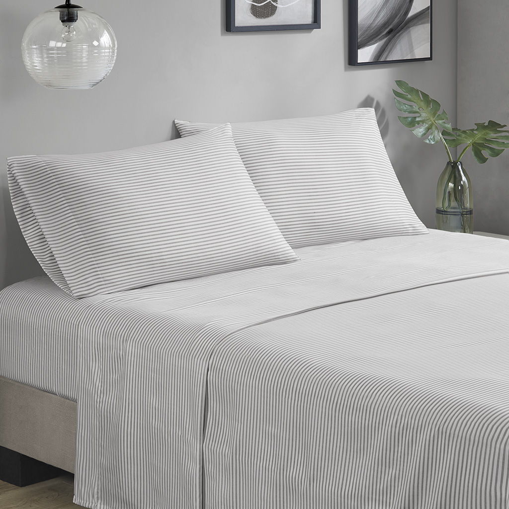 Jaxon - Stripe King Comforter Set With Bed Sheets - Aqua / Gray
