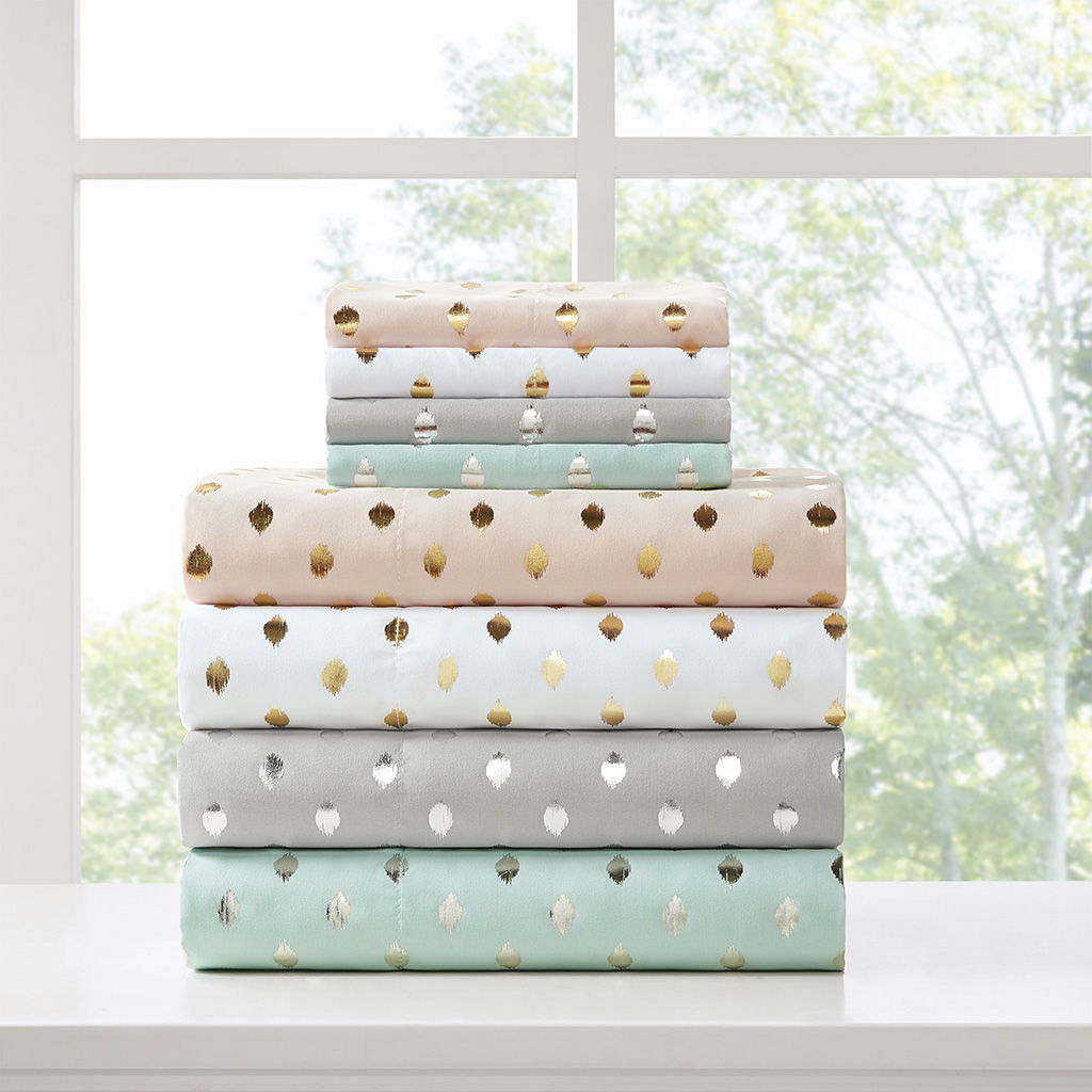 Metallic Dot - Twin Long Printed Sheet Set - Aqua / Silver