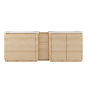 92" Freestanding Bathroom Vanity With Sink, 1 Small Storage Cabinet, Soft Close Door - Ameican White Oak