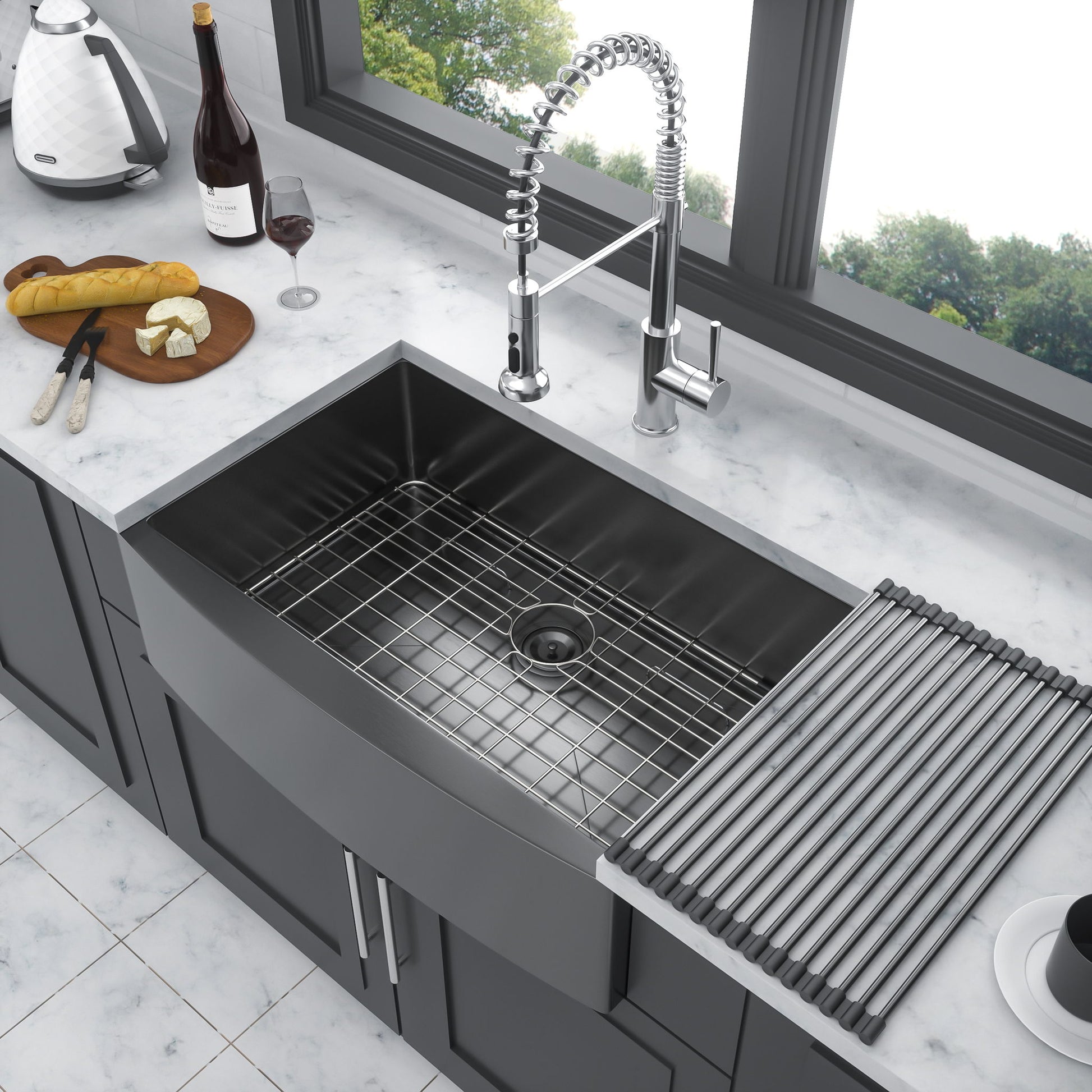 Farmhouse Kitchen Sink, Stainless Steel, Apron Front