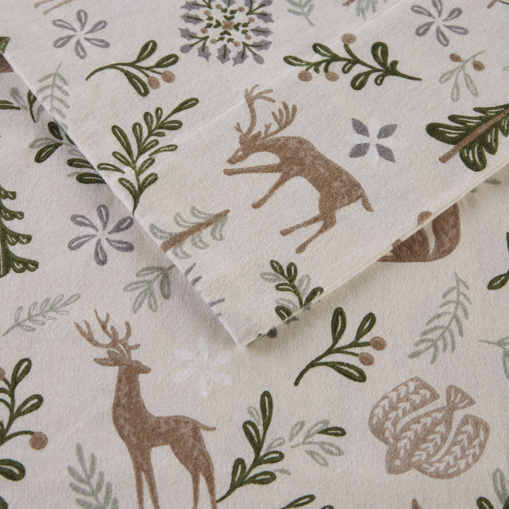 Cozy Flannel - 4 Piece Full Printed Sheet Set - Tan land Winter