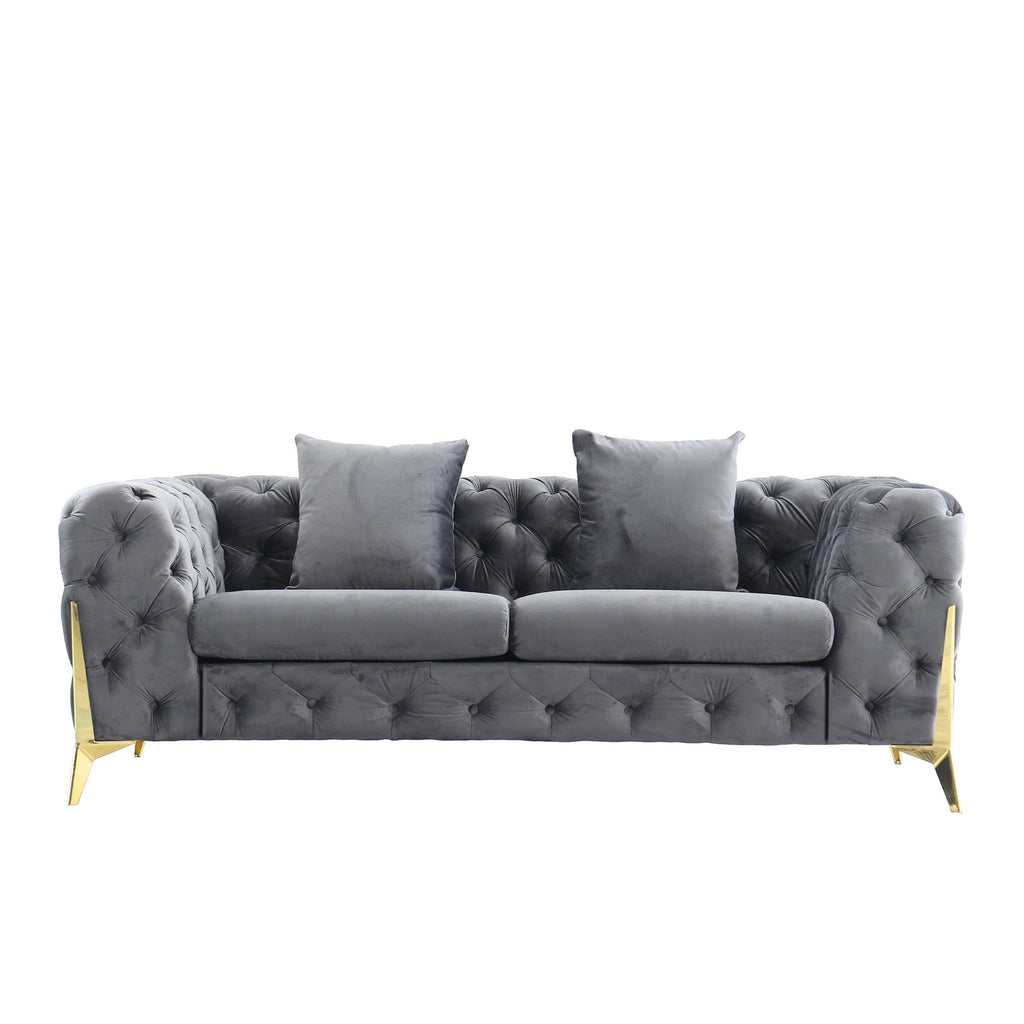 Loveseat With Diamond Button Tufting, Matching Throw Pillows