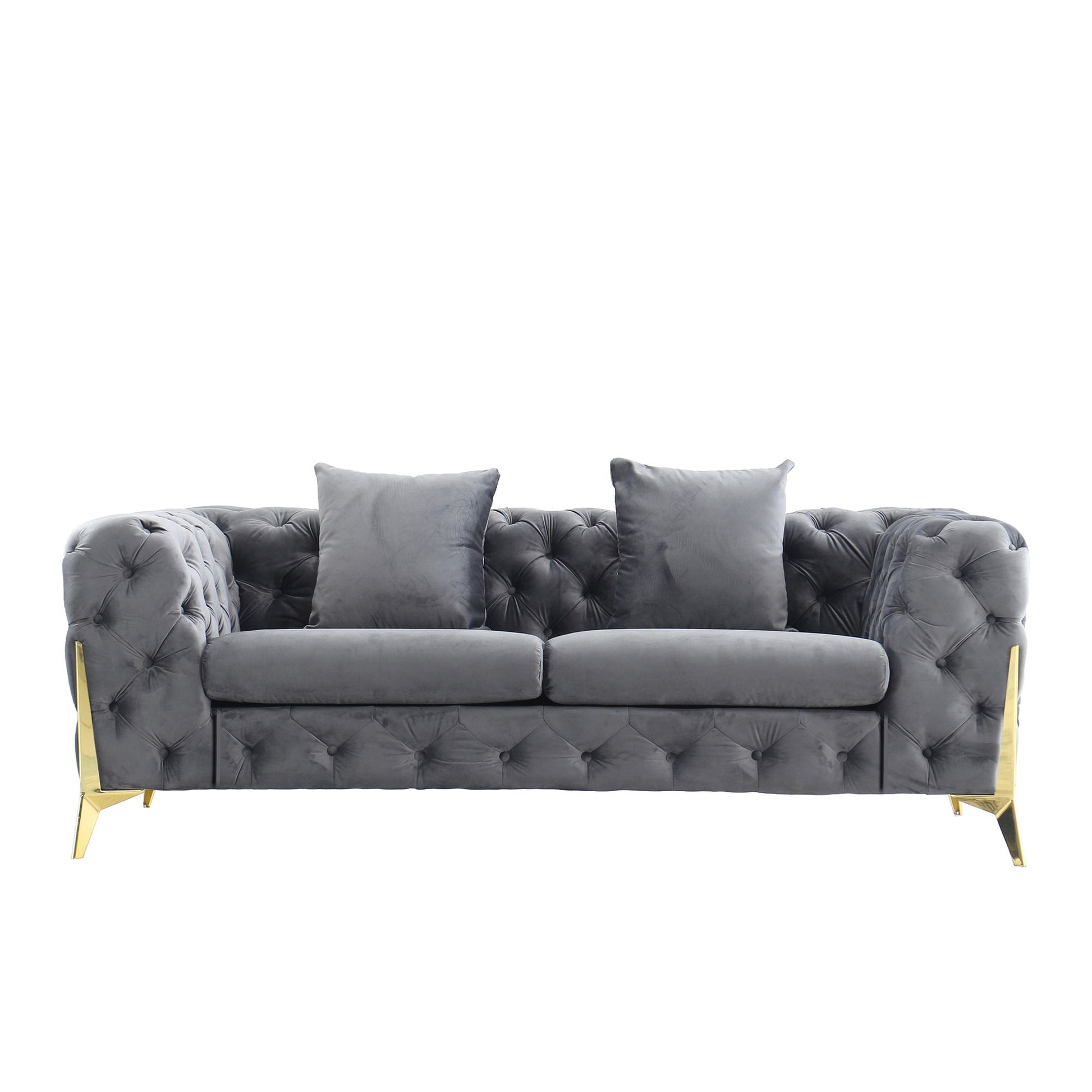 Loveseat With Diamond Button Tufting, Matching Throw Pillows