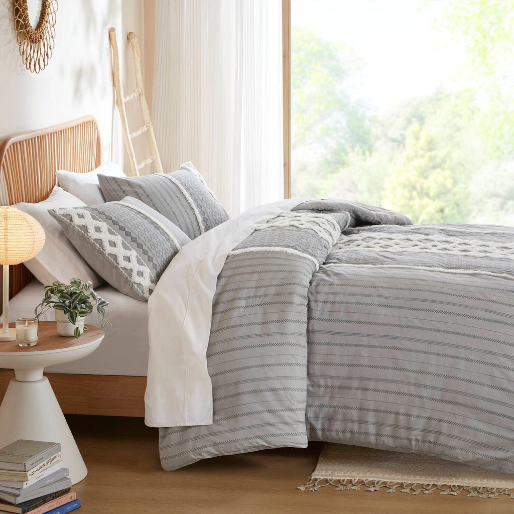 Imani - King Printed Duvet Cover Set With - Gray