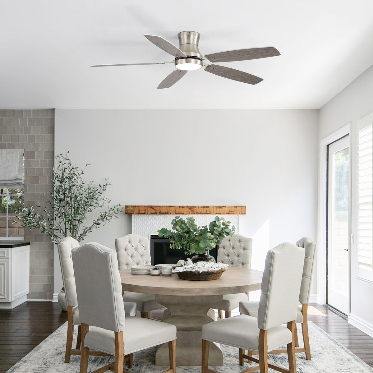 42" Low Profile Ceiling Fan With Light, 18W Dimmable LED, Reversible DC Motor, Quiet Operation, 5 Blades, Remote Included - Silver