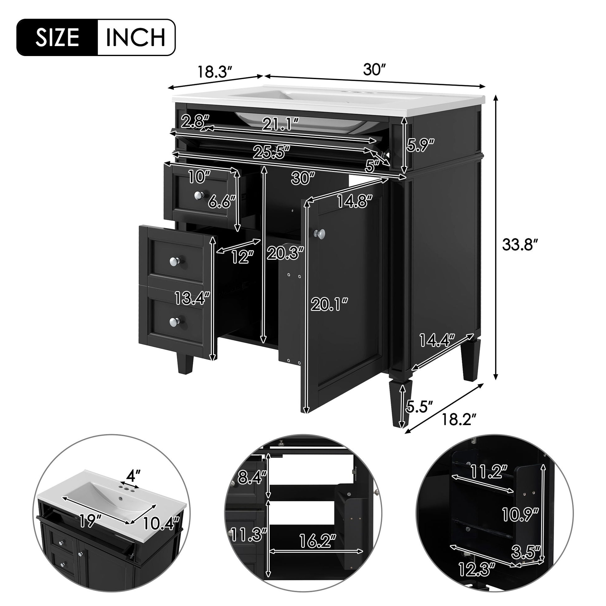 Bathroom Vanity With Top Sink, Storage Cabinet With 2 Drawers, Tip Out Drawer