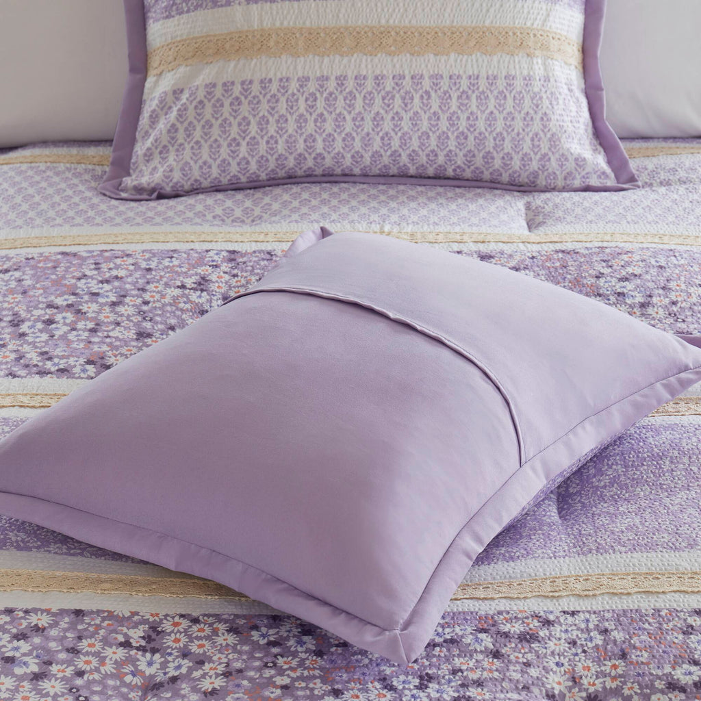 Caralie - 5 Piece Seersucker Comforter Set With Throw Pillows - Purple