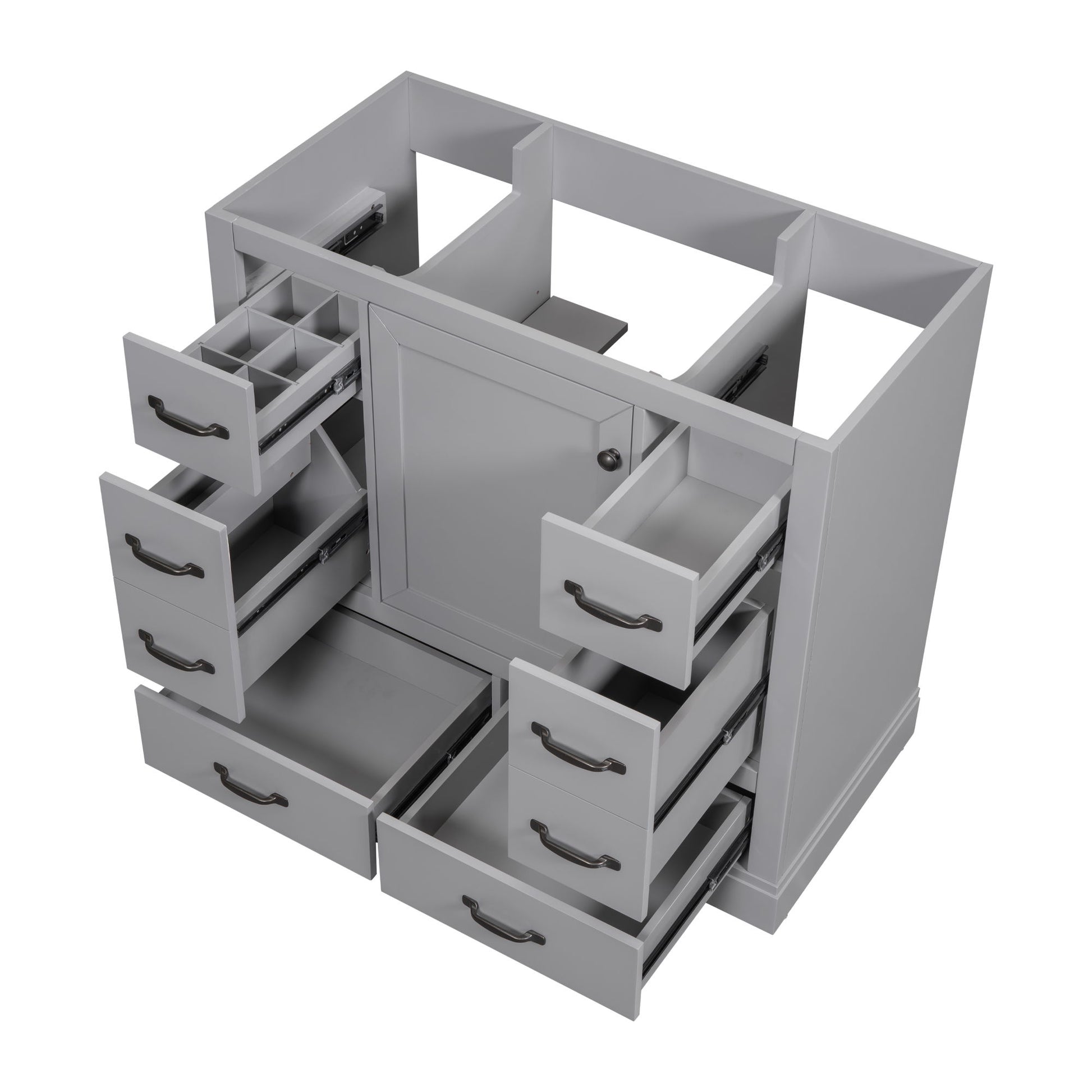 36" Bathroom Vanity Without Sink, Cabinet Base Only, 6 Drawers, Multi Functional Drawer Divider, Adjustable Shelf - Gray