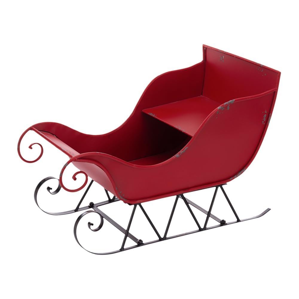 Iron Sleigh Large, Distressed Christmas Santa Sleigh Holiday Decoration