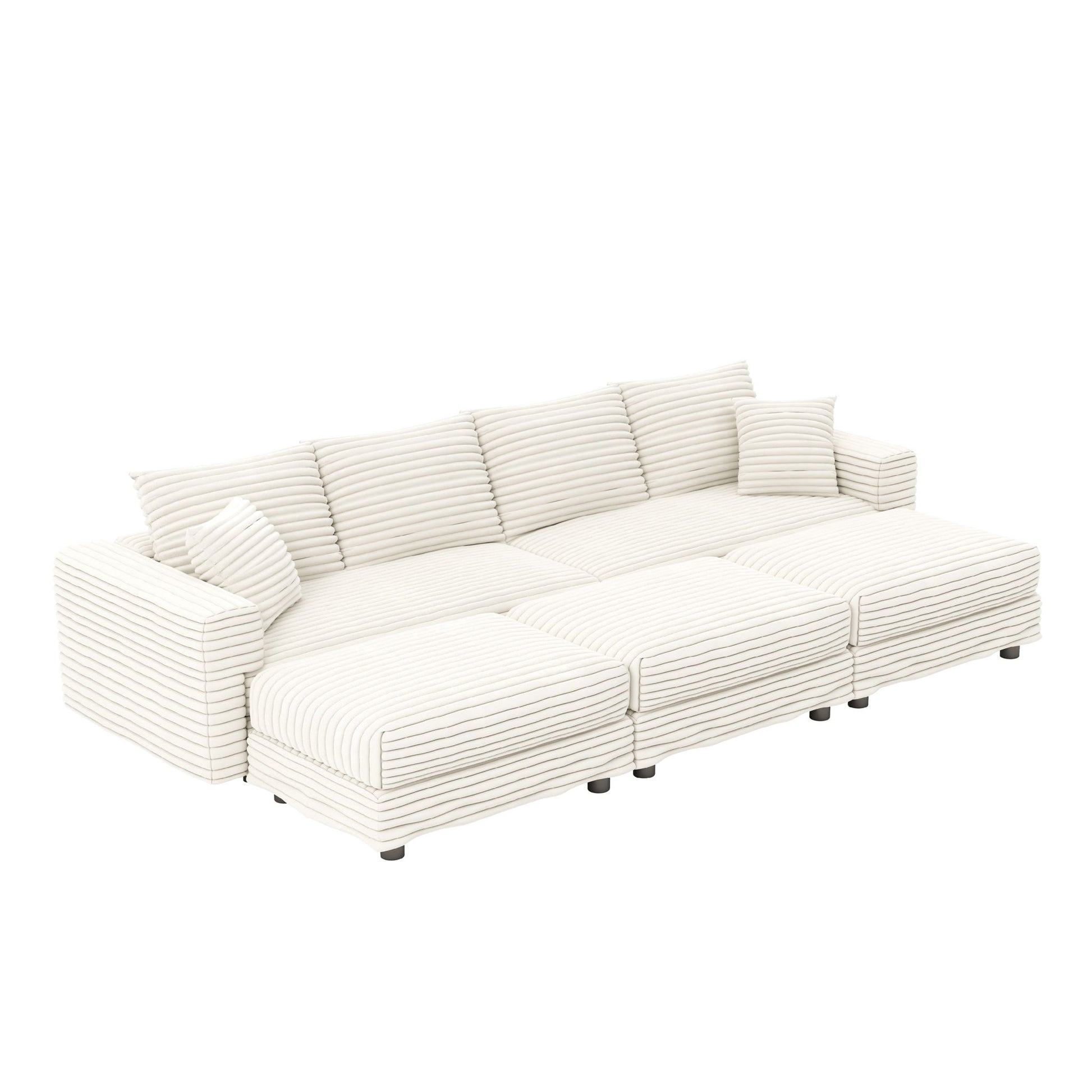 Deep Seat Convertible Sofa With Soft Pillows And Ottomans