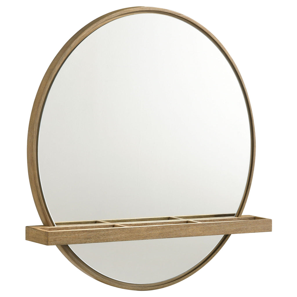 Benson - Round Vanity Wall Mirror With Shelf - Sand