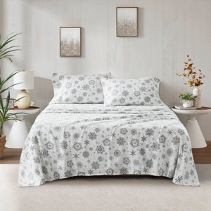 Micro Fleece - Queen Sheet Set - Gray Snowflake