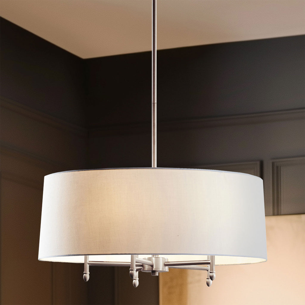 Presidio - 5-Light White Drum Shade Chandelier - Silver / White