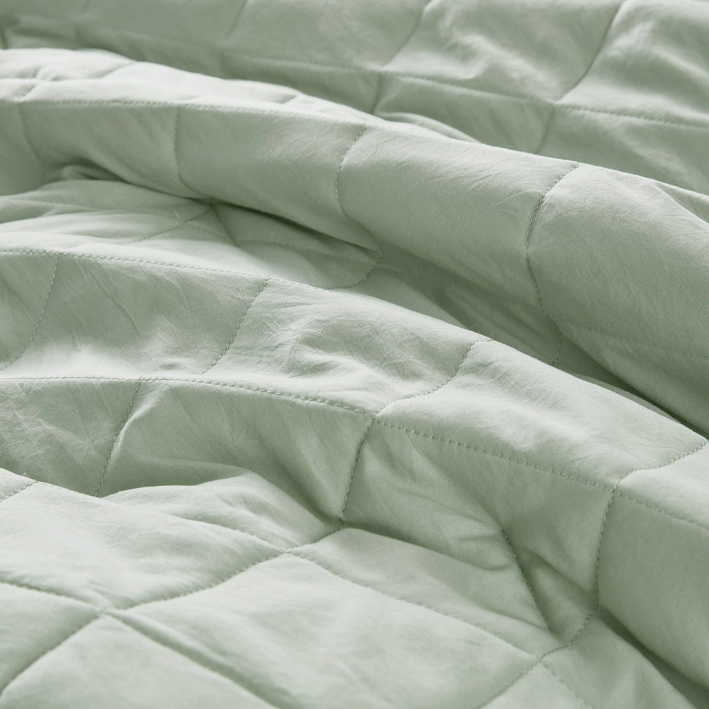 Phoebe - Twin/Twin Long Diamond Quilted Ruffle Edge Comforter Set - Sage