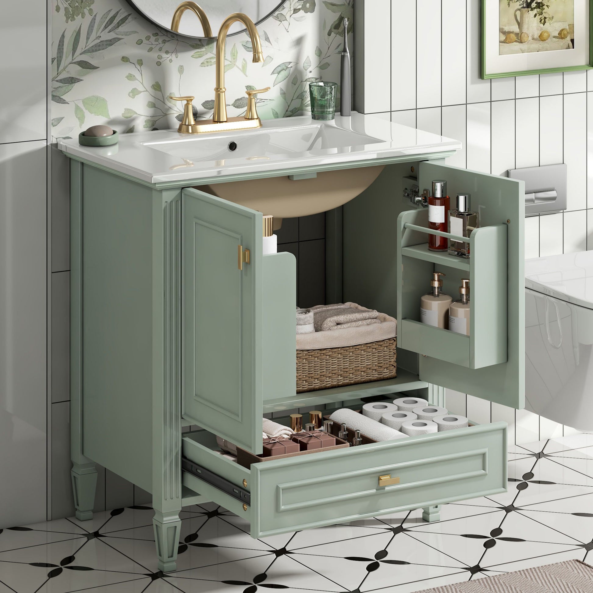 Freestanding Vanity With 1 Drawer & 2 Soft Close Doors With Door Mounted Storage