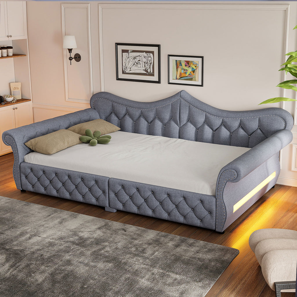 Upholstered Daybed With LED Lighting And Nailhead Trim