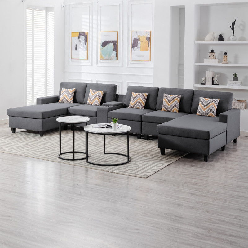 Nolan - Fabric 6 Piece Sectional Sofa With Pillows And Interchangeable Legs