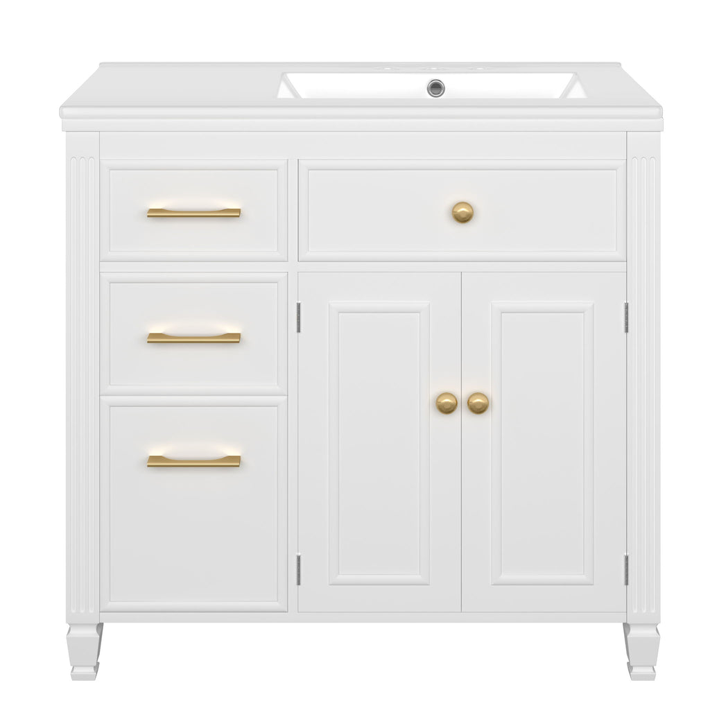 Bathroom Vanity With Sink, 1 Tip Out Drawer, 3 Side Drawers, Adjustable Shelf