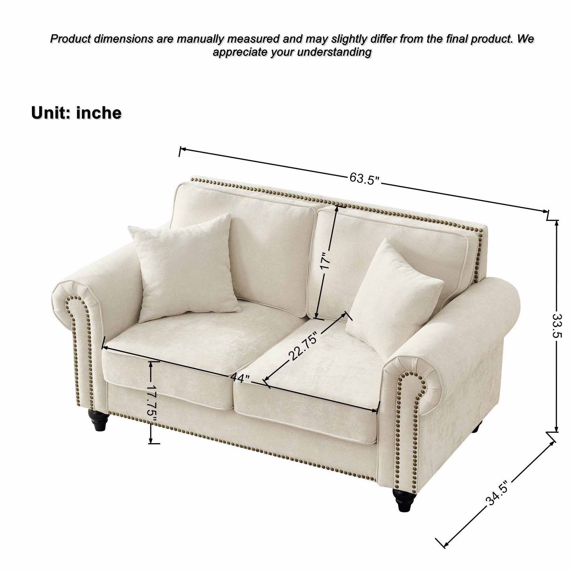 Modern 3 And 2 Seater Sofa With Rolled Arms, Tufted Upholstered Couch
