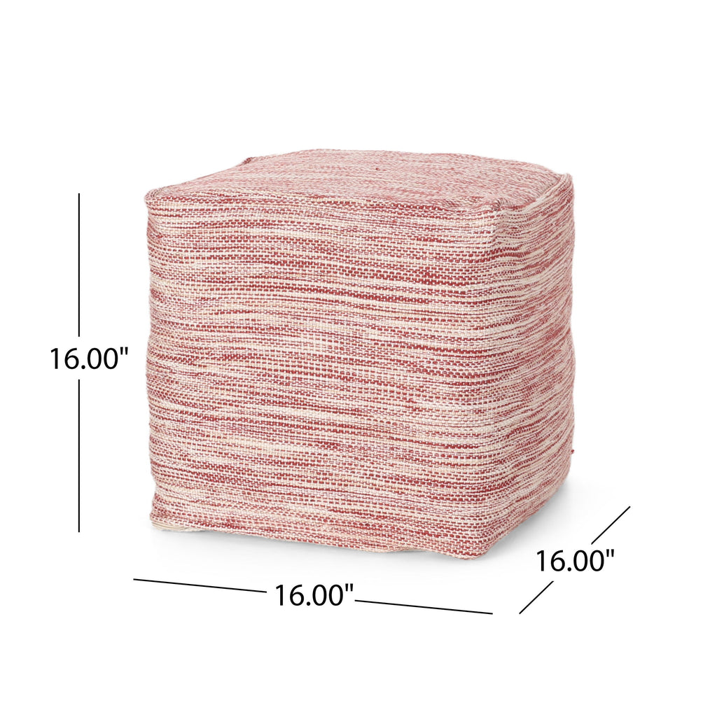 Enigma - Yarn And Cotton Square Pouf Ottoman With Polystyrene Beads - Red / White