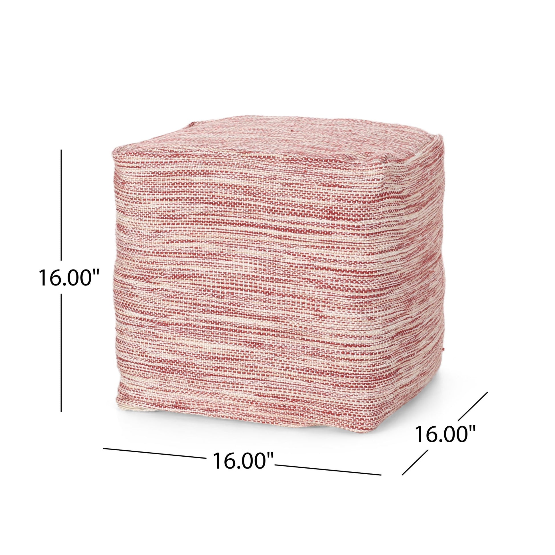 Enigma - Yarn And Cotton Square Pouf Ottoman With Polystyrene Beads - Red / White