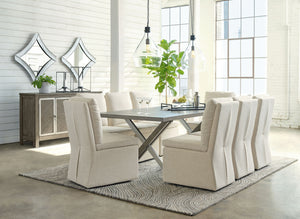 Krystanza - 9 Pc. - Dining Room Table, 8 Oatmeal Side Chairs - Weathered Gray