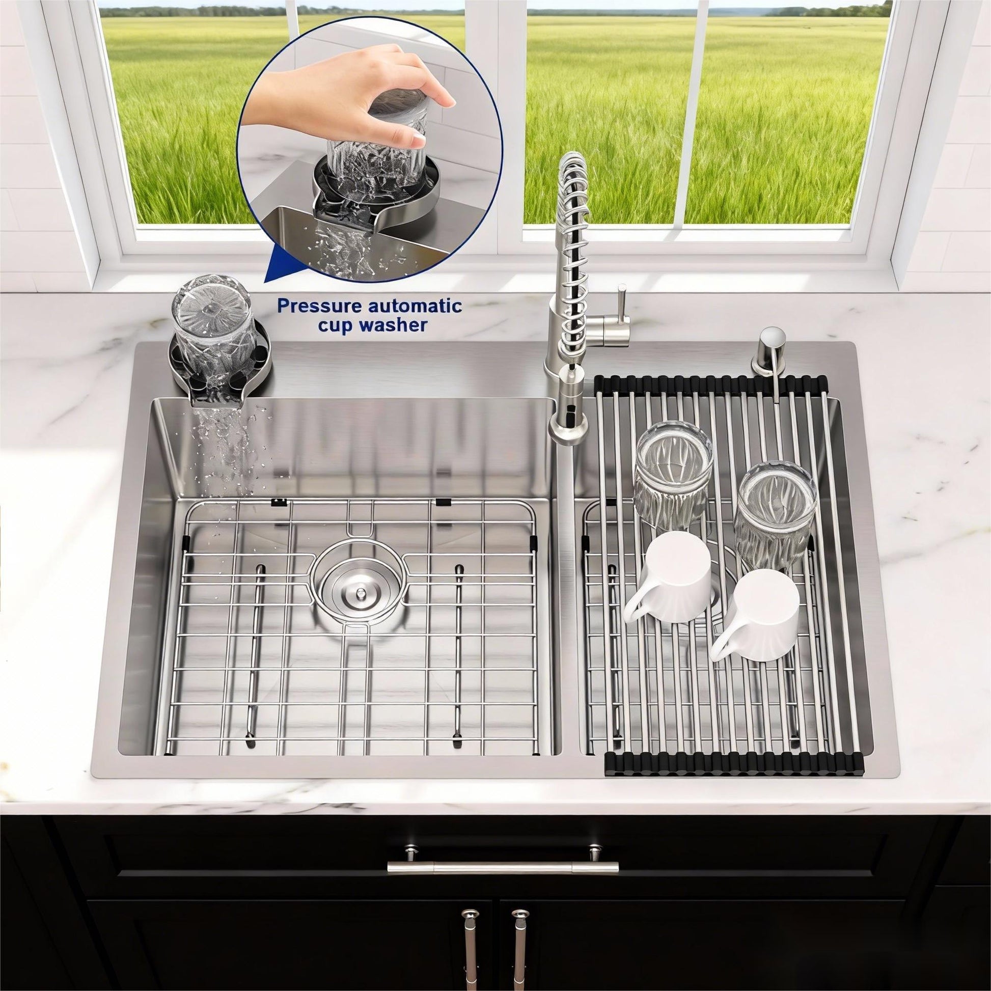 Double Bowl, Drop-In Sink With 2 Basins