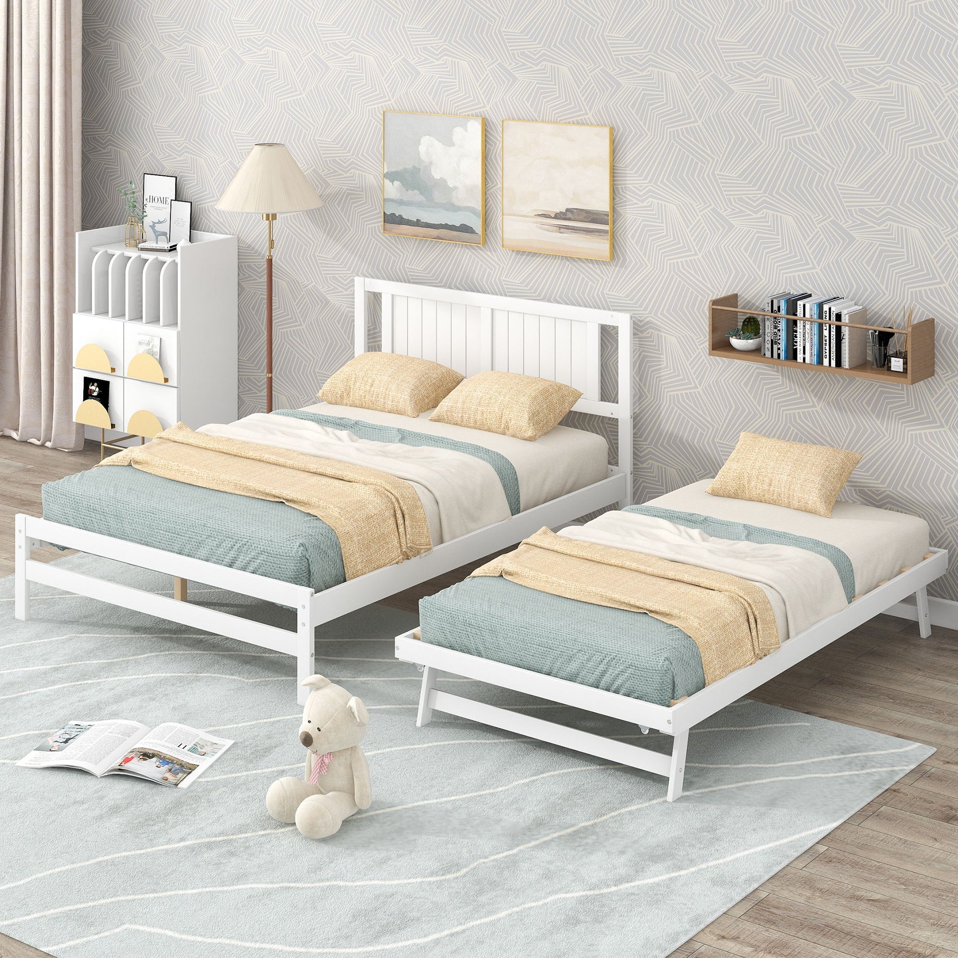 Platform Bed With Adjustable Trundle