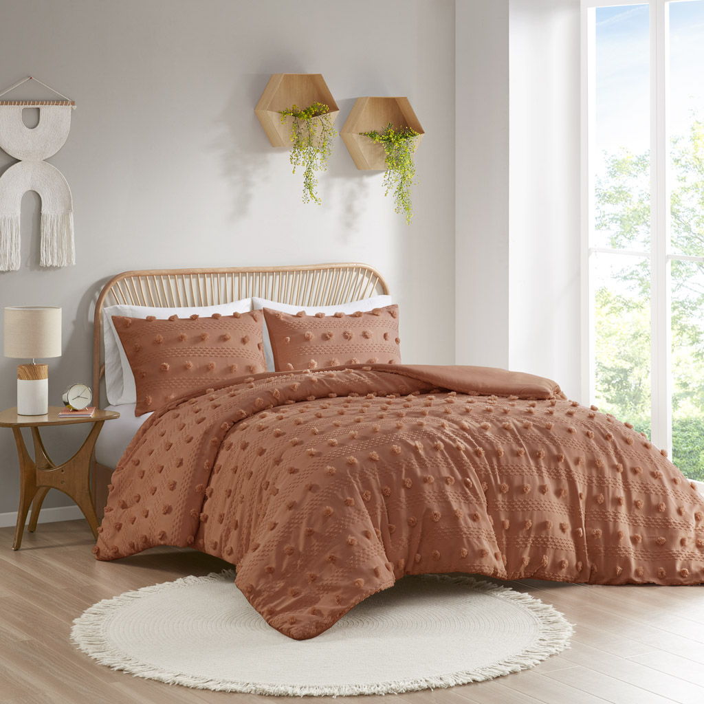 Lucy - Clip Jacquard Twin Duvet Cover Set - Rust