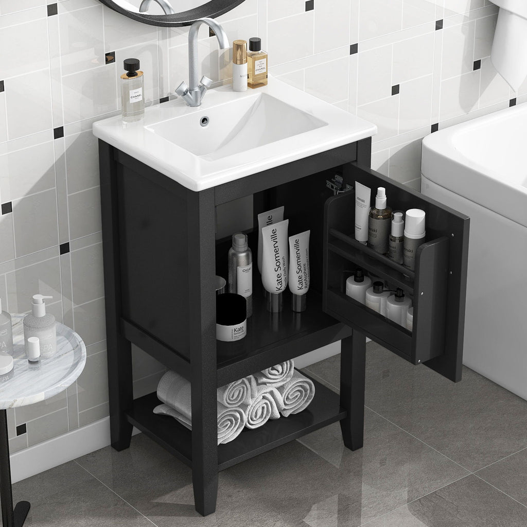 Modern Bathroom Vanity With Sink, Soft-Closing Door And Open Shelf