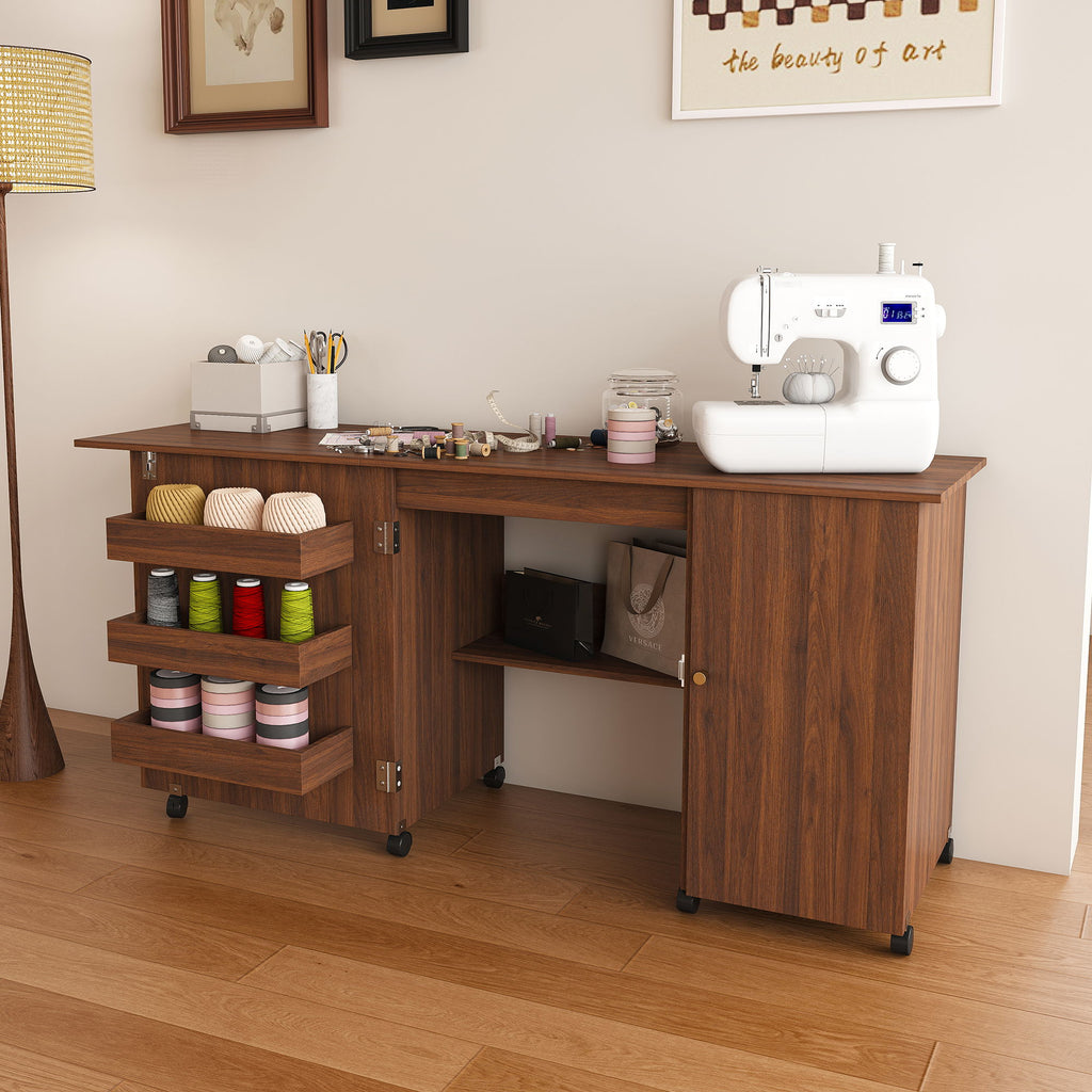 Foldable Sewing Table With Locking Casters