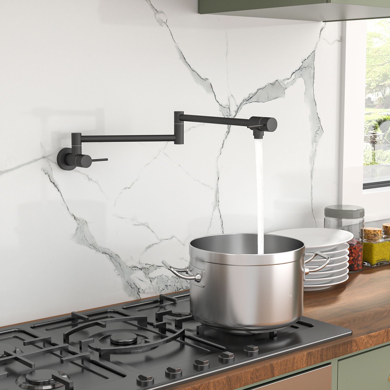 Modern Design Pot Filler Faucet Wall Mount Kitchen Sink, Folding Stretchable