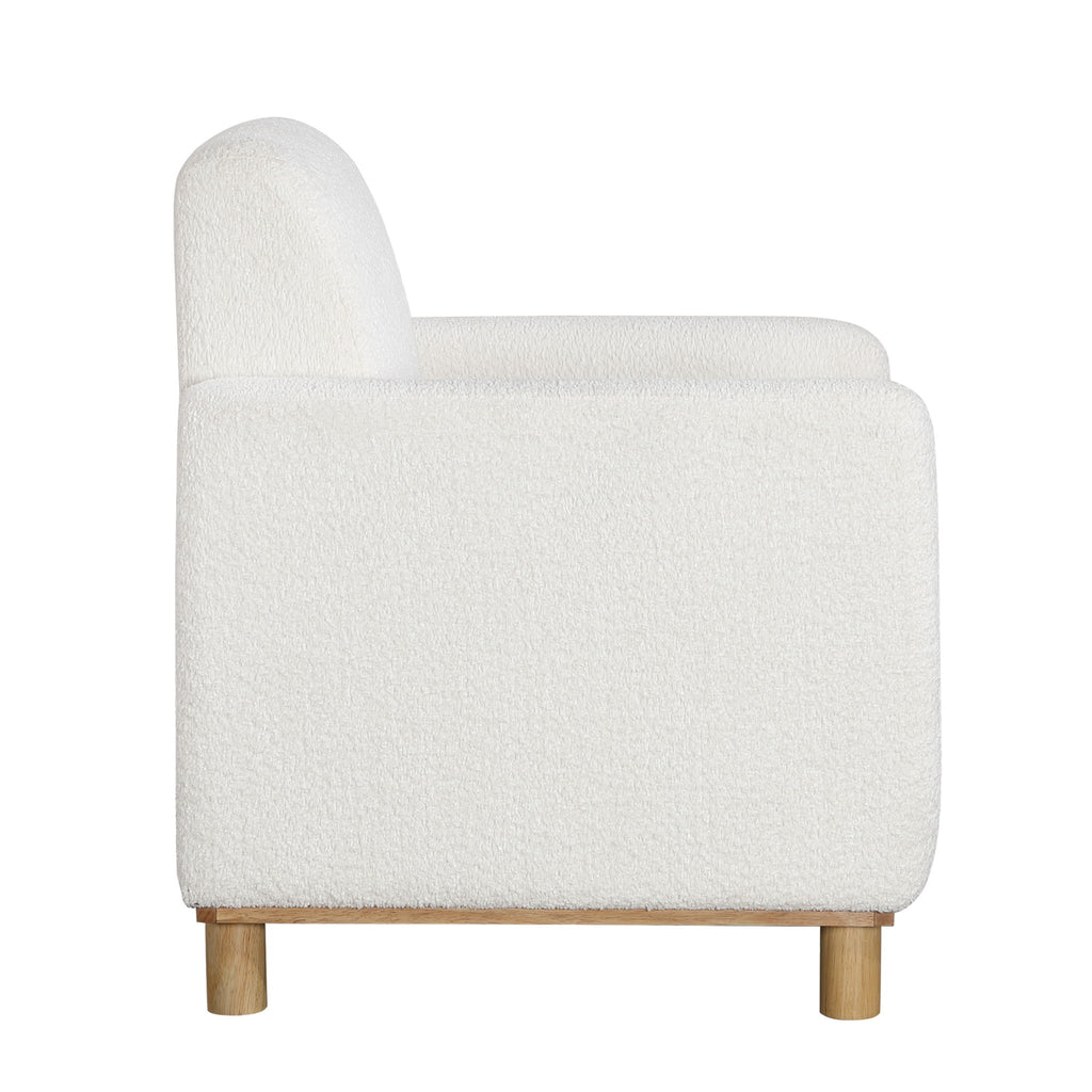 Mason - Boucle Fabric Arm Chair With Wooden Legs - White