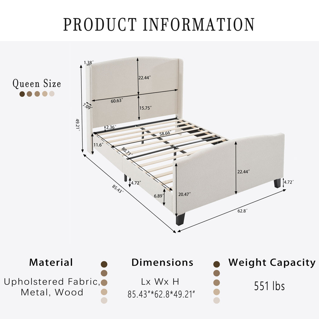 Platform Bed Frame With Tall Headboard And High Footboard