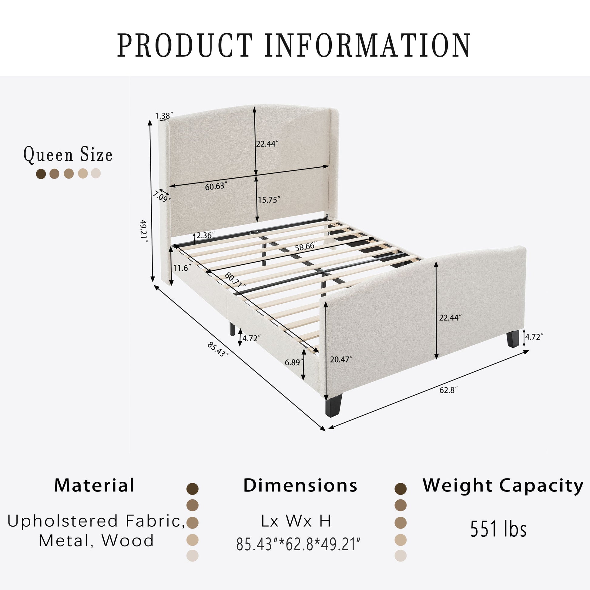 Platform Bed Frame With Tall Headboard And High Footboard