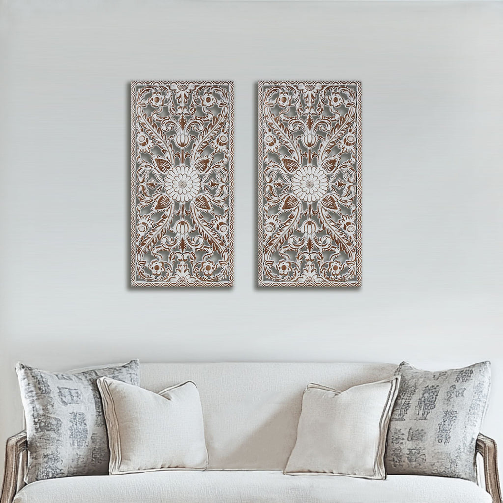 Botanical Panel - Botanical Panel Distressed Carved 2-Piece Wall Decor Set - Antique Brown
