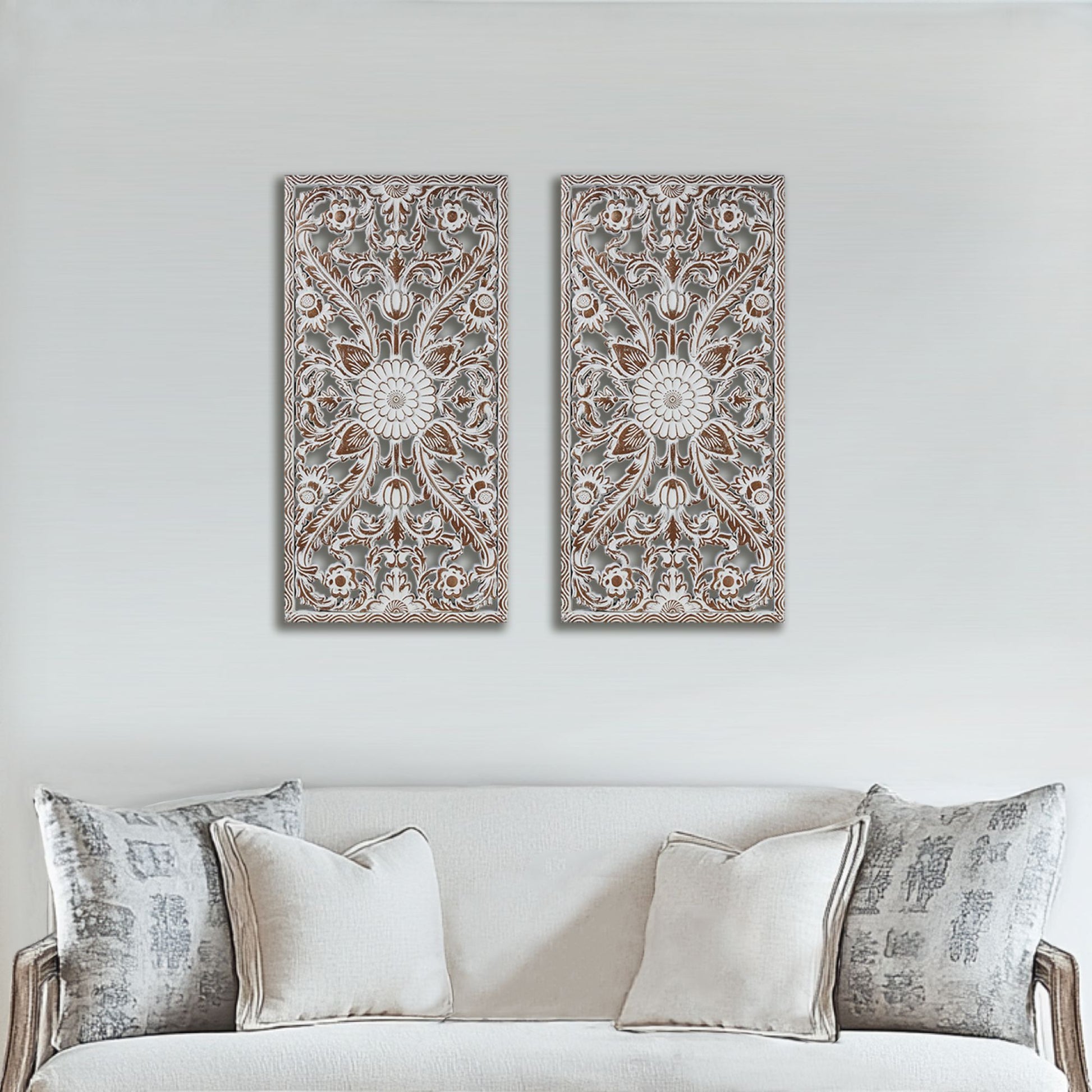 Botanical Panel - Botanical Panel Distressed Carved 2-Piece Wall Decor Set - Antique Brown