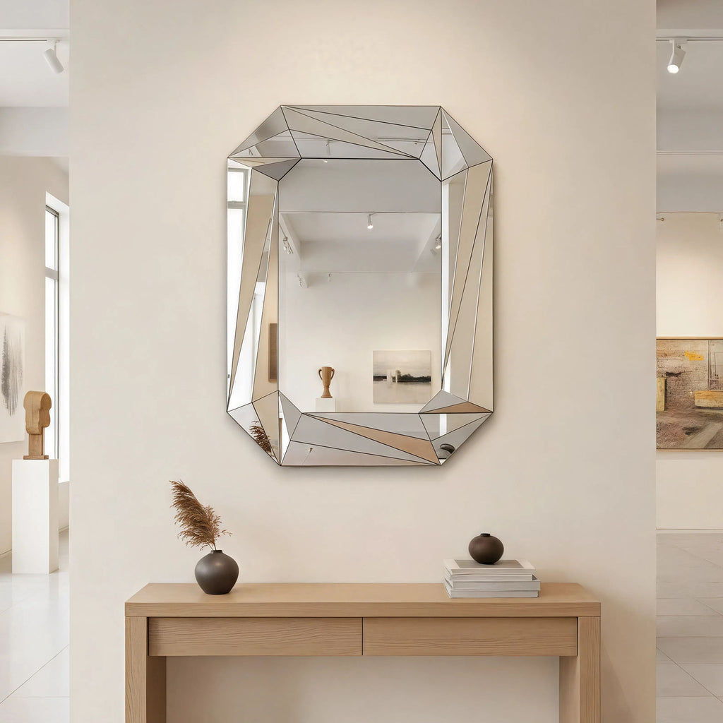 Diamond Shaped Wall Mirror With Beveled Edge Frameless Design - Silver