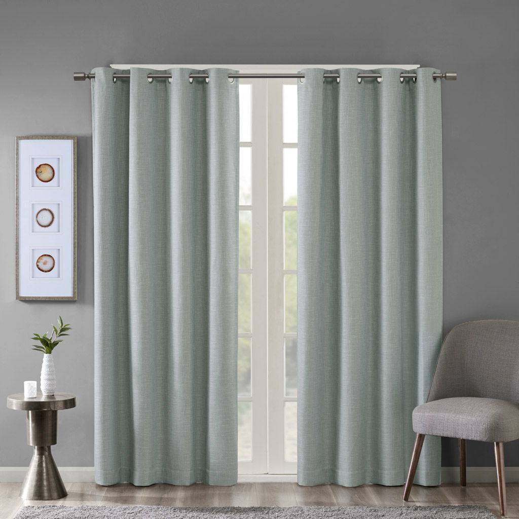 Maya - 54" Printed Heathered Blackout Grommet Top Curtain Panel - Aqua