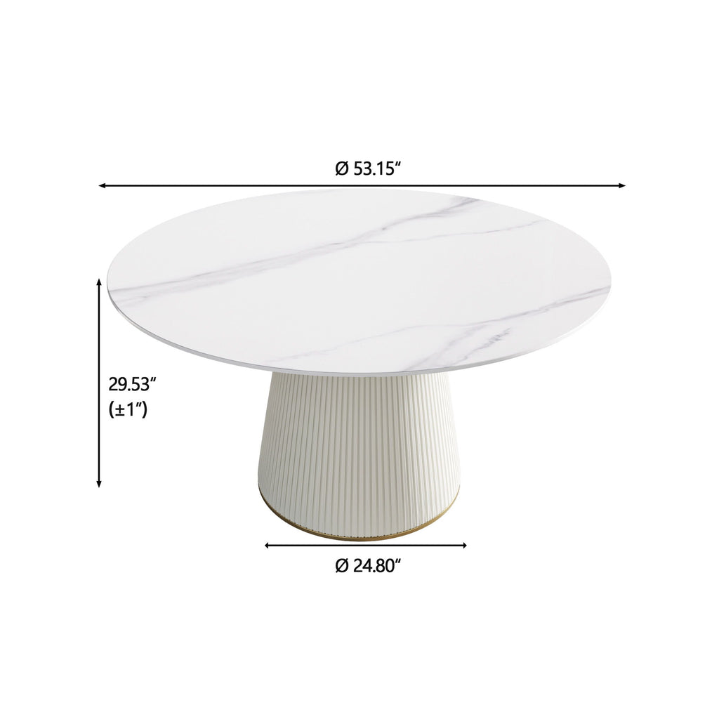 Modern Artificial Stone Round Plywood Base Dining Table, Can Accommodate 6 People, (Not Including Chairs) - White / Beige