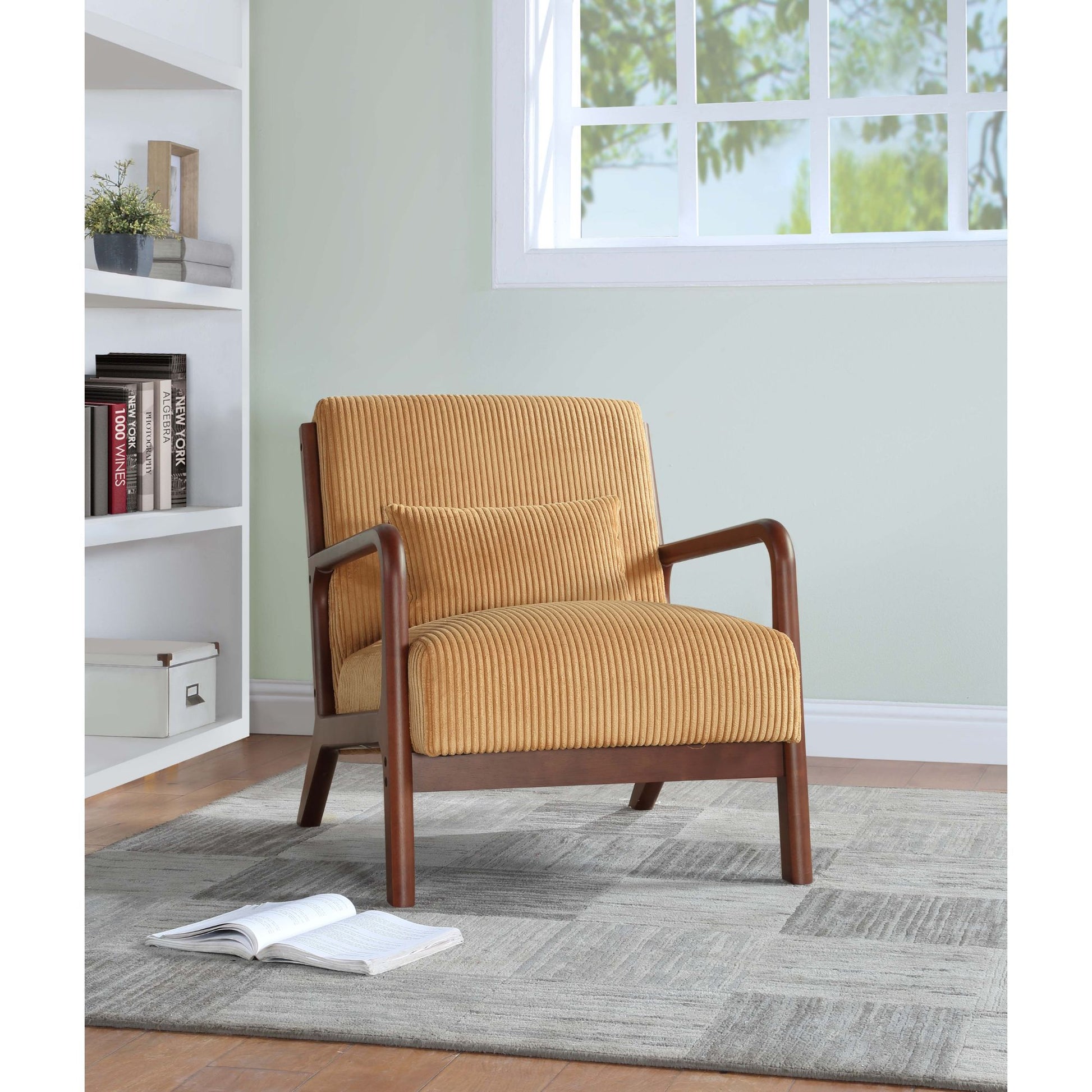 Upholstered Armchair With Back Support Pillow