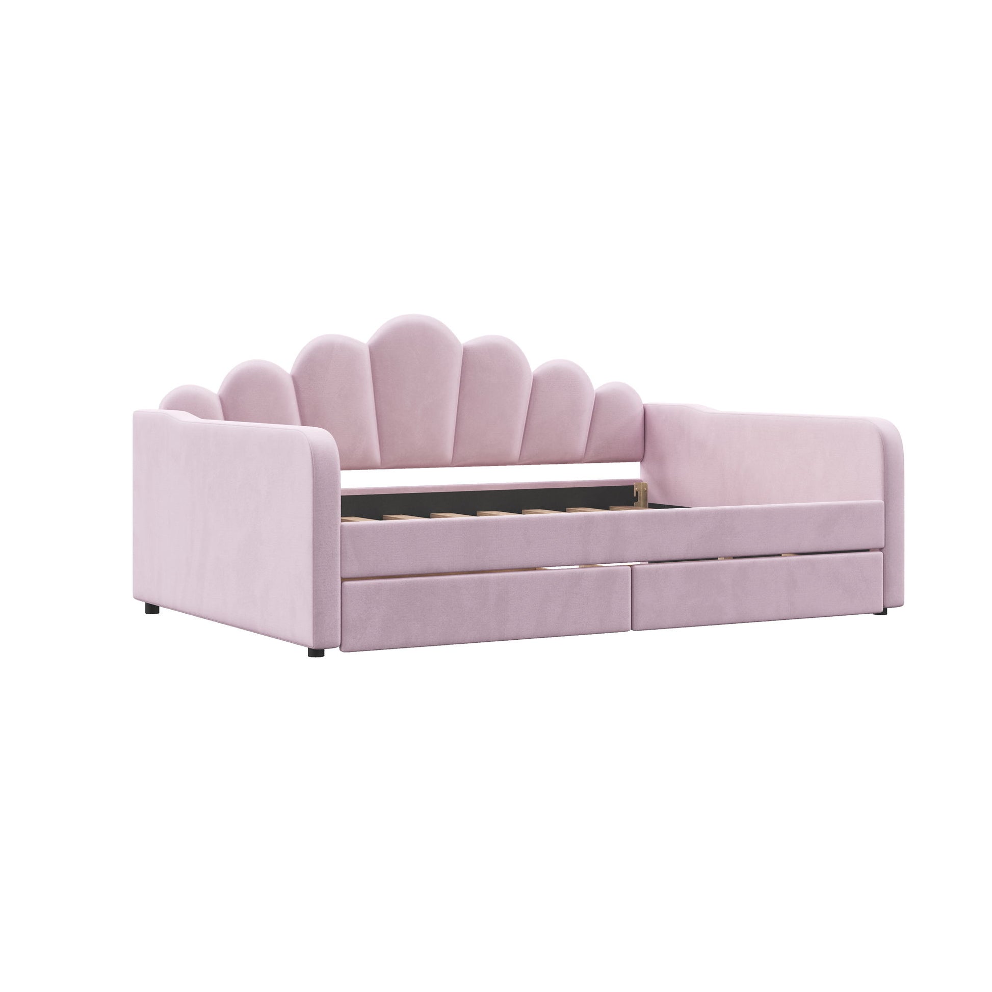 Shell Shaped Upholstered Daybed Frame With Slats