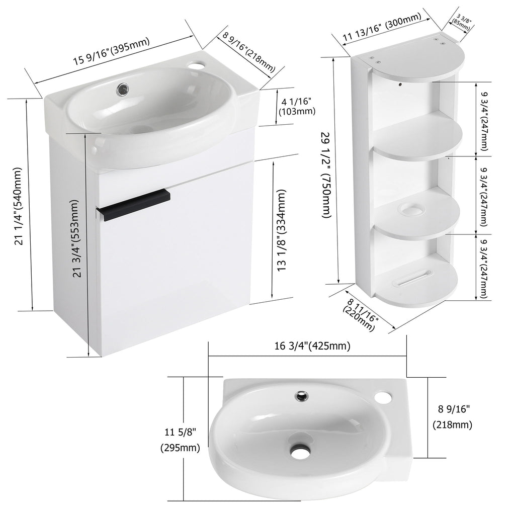 Wall Mounted Bathroom Vanity With Sink And Storage Rack, Soft Close Doors