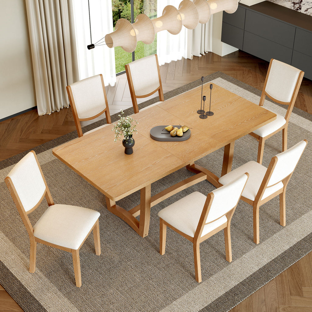 Rectangular Extendable Dining Table Set With 6 Upholstered Chairs