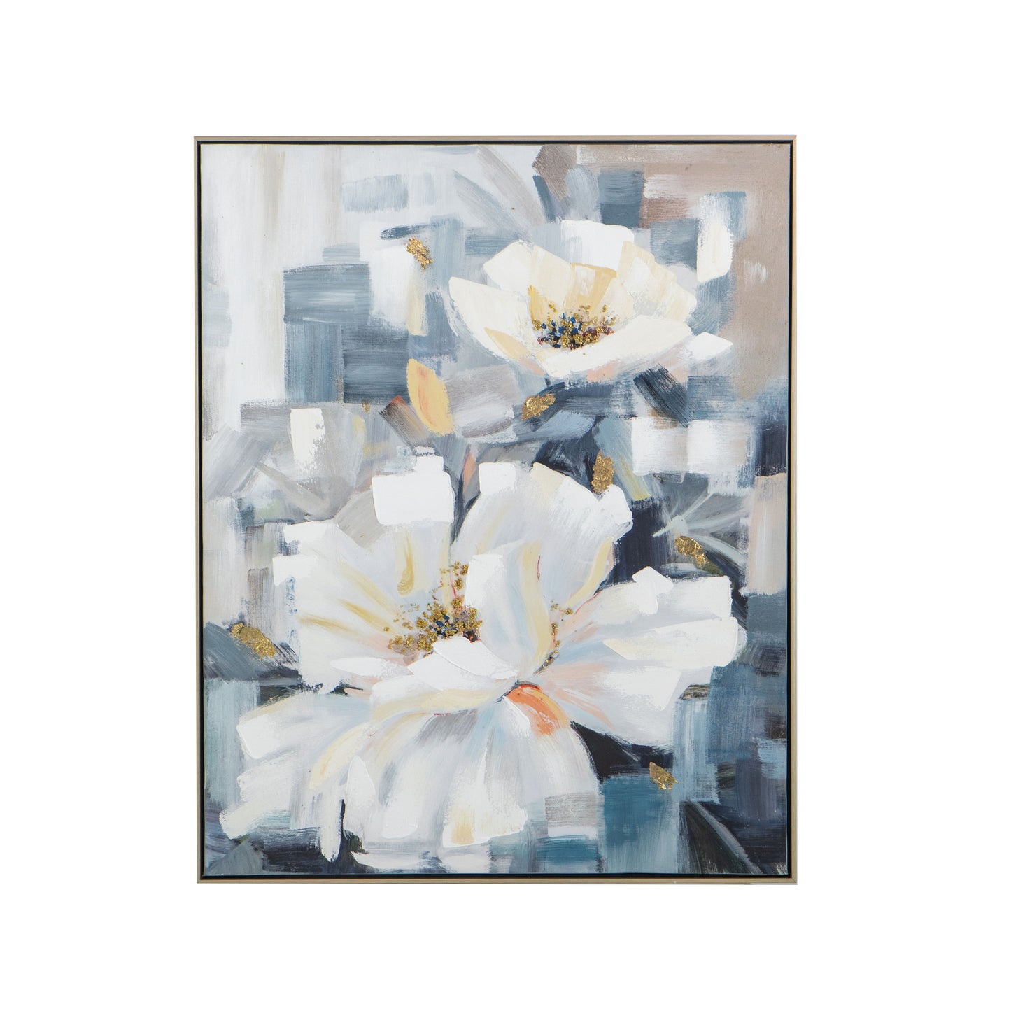 Large Rectangle Framed Wall Art Flower Canvas Print, Home Decor For Living Room Kitchen Foyer Office - Blue