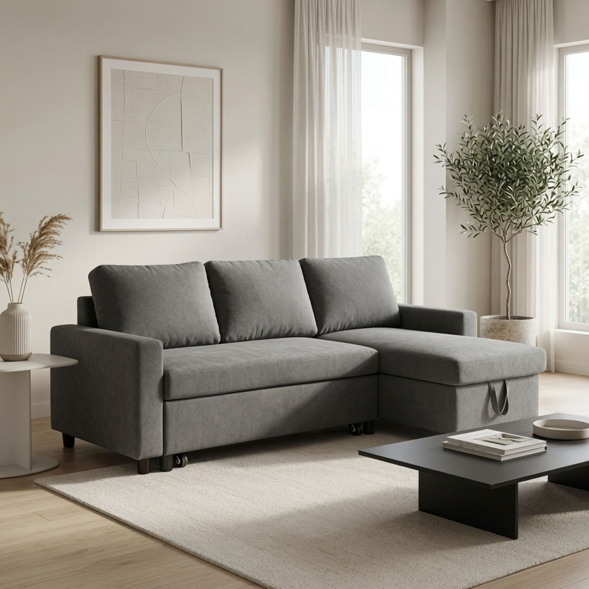 L - Shaped Convertible Sofa Bed With Storage Chaise