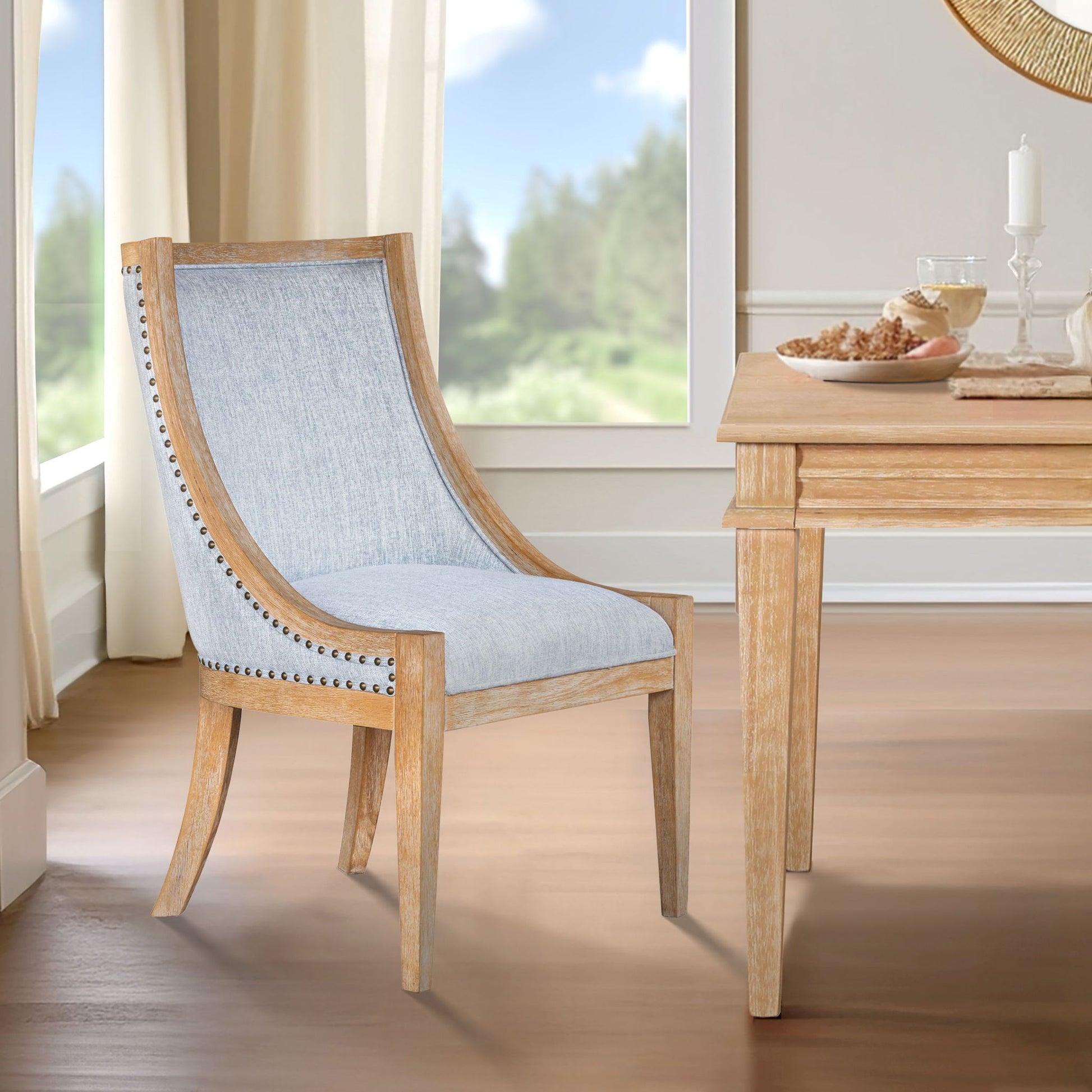 Elmcrest - Upholstered Dining Chair With Nailhead Trim - Light Blue