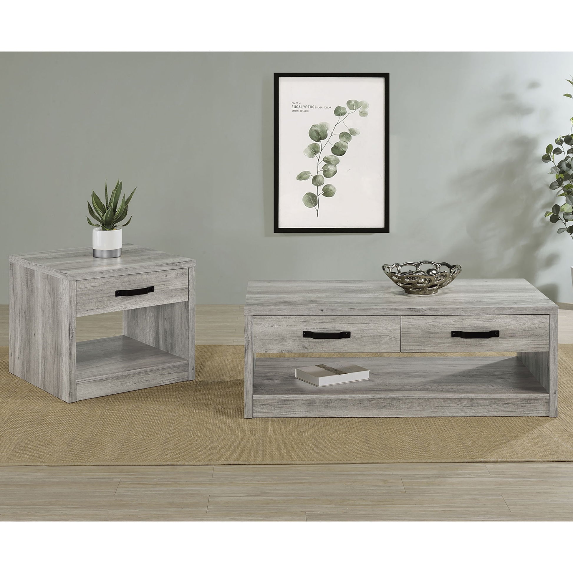Nuberg - 2 Piece And End Table Set With Storage Drawers - Gray