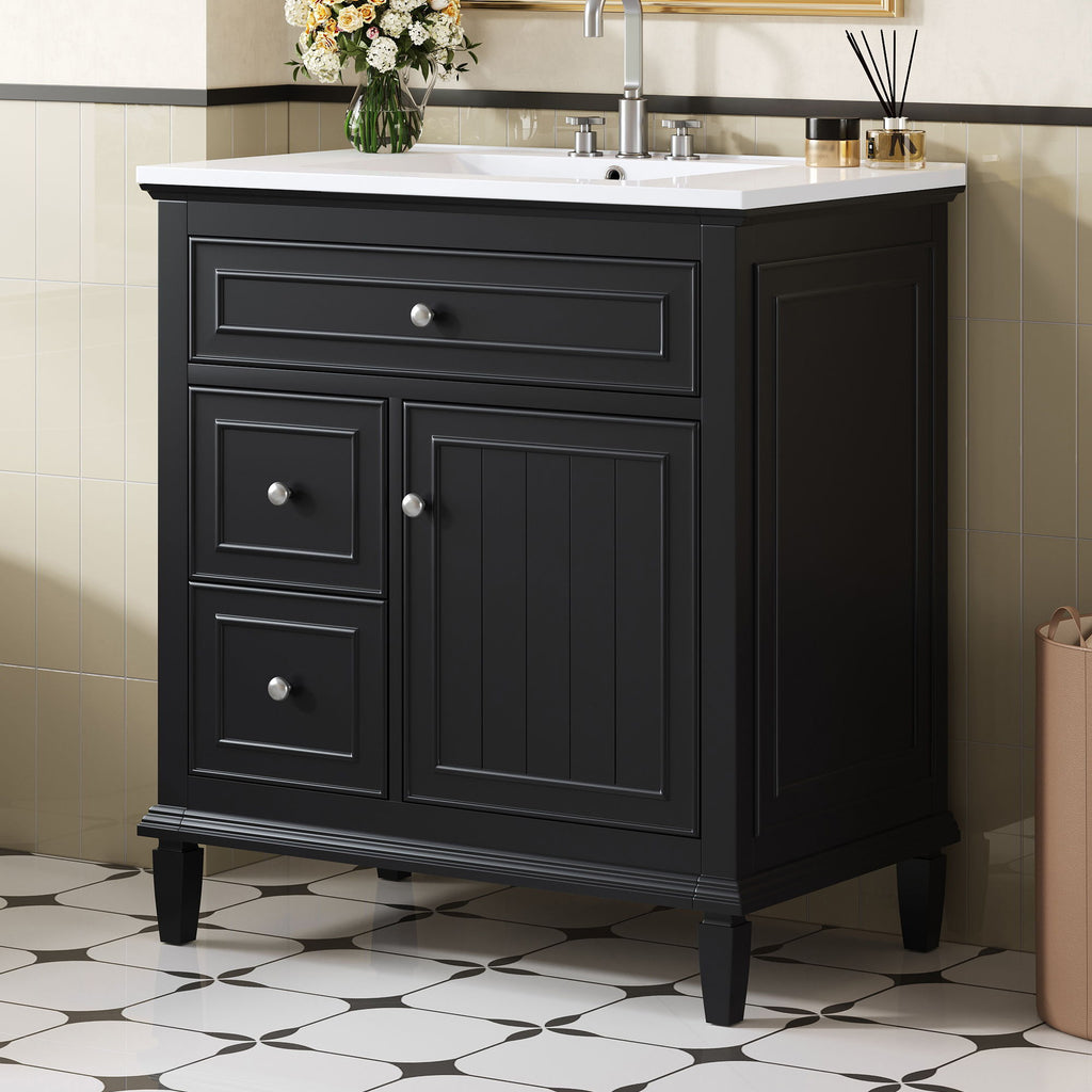 Modern Bathroom Vanity With Sink, Adjustable Shelf, Flip Drawer & 2 Drawers